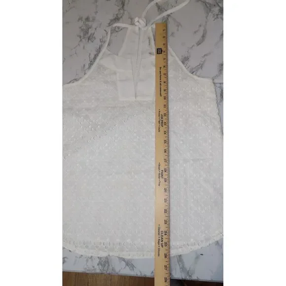 Athleta Eyelet Tank Top White‎ Halter Split Neck Flowy Sleeveless Lined Size S - Picture 6 of 11